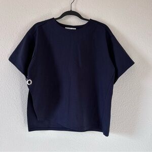 MAR Women’s Shirt Fits Medium Navy Blue Asymmetric Hem Side Boxy Relax